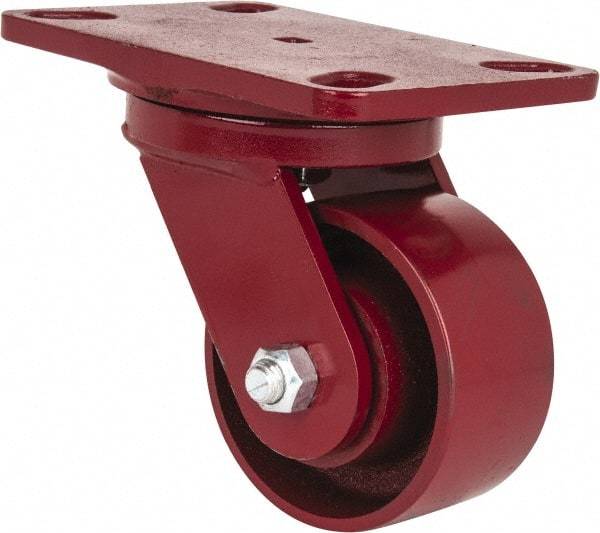 Hamilton - 4" Diam x 2" Wide x 5-5/8" OAH Top Plate Mount Swivel Caster - Cast Iron, 1,000 Lb Capacity, Roller Bearing, 4-1/2 x 6-1/2" Plate - All Tool & Supply