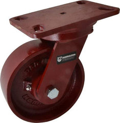 Hamilton - 6" Diam x 2" Wide x 7-3/4" OAH Top Plate Mount Swivel Caster - Cast Iron, 1,400 Lb Capacity, Roller Bearing, 4-1/2 x 6-1/2" Plate - All Tool & Supply