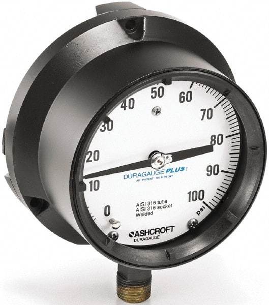 Ashcroft - 6" Dial, 1/2 Thread, 30-0-30 Scale Range, Pressure Gauge - Lower Connection Mount, Accurate to 0.5% of Scale - All Tool & Supply