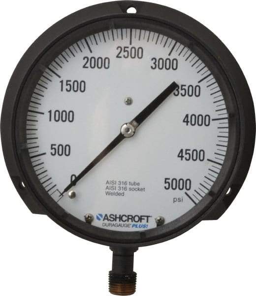 Ashcroft - 6" Dial, 1/2 Thread, 0-5,000 Scale Range, Pressure Gauge - Lower Connection Mount, Accurate to 0.5% of Scale - All Tool & Supply