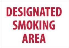 NMC - "Designated Smoking Area", 10" Long x 14" Wide, Rigid Plastic Safety Sign - Rectangle, 0.05" Thick, Use for Smoking Regulations - All Tool & Supply