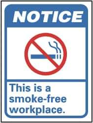 NMC - "Notice - This Is a Smoke-Free Workplace", 14" Long x 10" Wide, Pressure-Sensitive Vinyl Safety Sign - Rectangle, 0.004" Thick, Use for Security & Admittance - All Tool & Supply