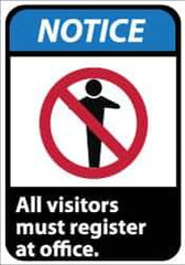 NMC - "Notice - All Visitors Must Register at Office", 14" Long x 10" Wide, Pressure-Sensitive Vinyl Safety Sign - Rectangle, 0.004" Thick, Use for Security & Admittance - All Tool & Supply