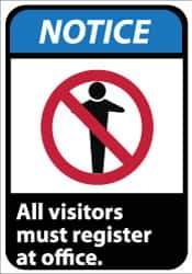 NMC - "Notice - All Visitors Must Register at Office", 14" Long x 10" Wide, Rigid Plastic Safety Sign - Rectangle, 0.05" Thick, Use for Security & Admittance - All Tool & Supply