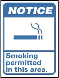 NMC - "Notice - Smoking Permitted in This Area", 14" Long x 10" Wide, Rigid Plastic Safety Sign - Rectangle, 0.05" Thick, Use for Smoking Regulations - All Tool & Supply