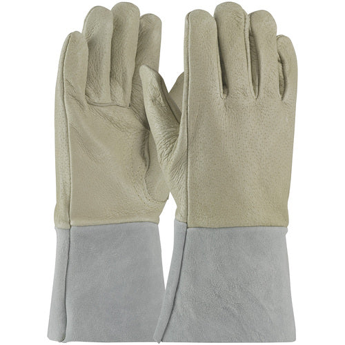 ‎75-320/S Welders / Foundry Gloves - Mig Tig - Top Grain Pigskin - Split Leather Gauntlet Cuff - Sewn w/Kevlar - Exact Industrial Supply