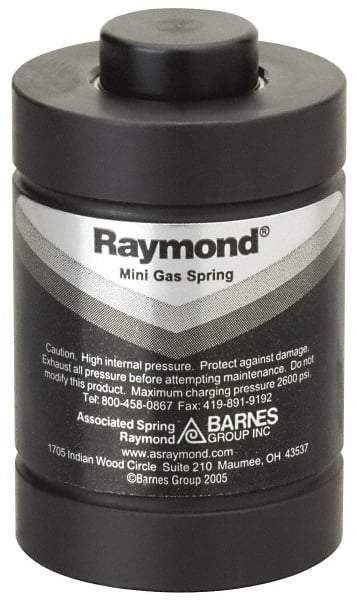 Associated Spring Raymond - M6x1 Mt Hole, 0.71" Rod Diam, 1-1/2" Diam, 16mm Max Stroke, Nitrogen Gas Spring Cylinder - 3.94" OAL, 3,595 Lb Full Stroke Spring Force, 2,175 psi Initial Charge - All Tool & Supply