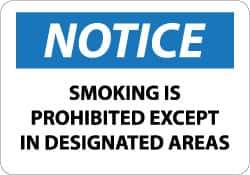 NMC - "Notice - Smoking Is Prohibited Except in Designated Areas", 7" Long x 10" Wide, Pressure-Sensitive Vinyl Safety Sign - Rectangle, 0.004" Thick, Use for Accident Prevention - All Tool & Supply