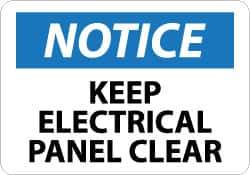 NMC - "Notice - Keep Electrical Panel Clear", 7" Long x 10" Wide, Pressure-Sensitive Vinyl Safety Sign - Rectangle, 0.004" Thick, Use for Security & Admittance - All Tool & Supply