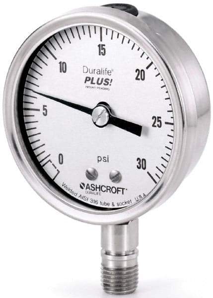 Ashcroft - 2-1/2" Dial, 1/4 Thread, 0-600 Scale Range, Pressure Gauge - Lower Connection Mount, Accurate to 1% of Scale - All Tool & Supply