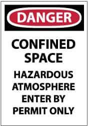 NMC - "Danger - Confined Space - Hazardous Atmosphere - Enter by Permit Only", 10" Long x 7" Wide, Rigid Plastic Safety Sign - Rectangle, 0.05" Thick, Use for Accident Prevention - All Tool & Supply