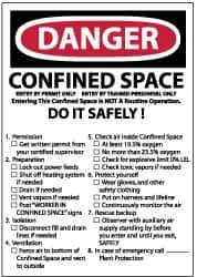 NMC - "Danger - Confined Space - Enter by Permit Only - Entry by Trained Personnel Only - Entering This Confined Is Not A...", 10" Long x 14" Wide, Pressure-Sensitive Vinyl Safety Sign - Rectangle, 0.004" Thick, Use for Accident Prevention - All Tool & Supply