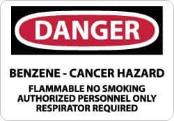 NMC - "Danger - Benzene Cancer Hazard - Flammable - No Smoking - Authorized Personnel Only - Respirator Required", 10" Long x 14" Wide, Rigid Plastic Safety Sign - Rectangle, 0.05" Thick, Use for Accident Prevention - All Tool & Supply