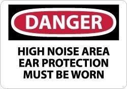 NMC - "Danger - High Noise Area Ear Protection Must Be Worn", 10" Long x 14" Wide, Pressure-Sensitive Vinyl Safety Sign - Rectangle, 0.004" Thick, Use for Accident Prevention - All Tool & Supply