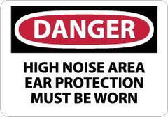 NMC - "Danger - High Noise Area Ear Protection Must Be Worn", 10" Long x 14" Wide, Pressure-Sensitive Vinyl Safety Sign - Rectangle, 0.004" Thick, Use for Accident Prevention - All Tool & Supply