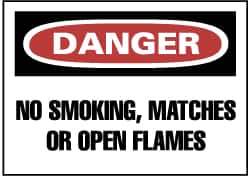 NMC - "Danger - No Smoking, Matches or Open Flames", 7" Long x 10" Wide, Pressure-Sensitive Vinyl Safety Sign - Rectangle, 0.004" Thick, Use for Accident Prevention - All Tool & Supply