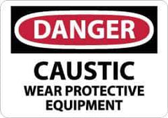 NMC - "Danger - Caustic - Wear Protective Equipment", 10" Long x 14" Wide, Pressure-Sensitive Vinyl Safety Sign - Rectangle, 0.004" Thick, Use for Accident Prevention - All Tool & Supply