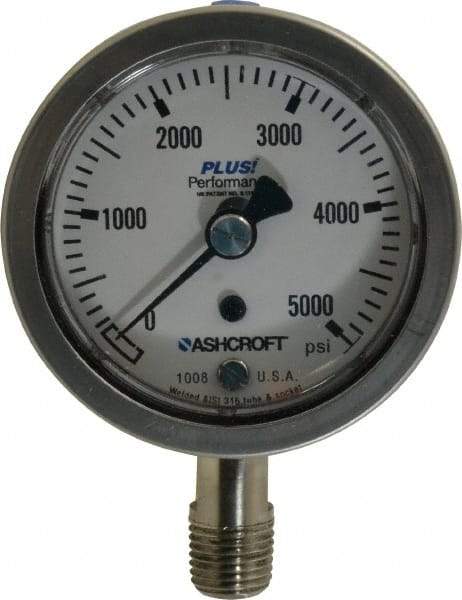 Ashcroft - 2-1/2" Dial, 1/4 Thread, 0-5,000 Scale Range, Pressure Gauge - Lower Connection Mount, Accurate to 3-2-3% of Scale - All Tool & Supply