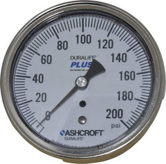 Ashcroft - 3-1/2" Dial, 1/4 Thread, 0-200 Scale Range, Pressure Gauge - Center Back Connection Mount, Accurate to 1% of Scale - All Tool & Supply