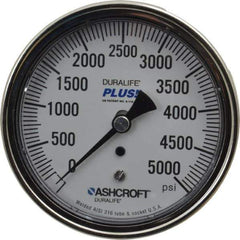 Ashcroft - 3-1/2" Dial, 1/4 Thread, 0-5,000 Scale Range, Pressure Gauge - Center Back Connection Mount, Accurate to 1% of Scale - All Tool & Supply