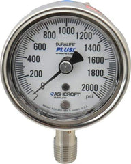 Ashcroft - 2-1/2" Dial, 1/4 Thread, 0-2,000 Scale Range, Pressure Gauge - Lower Connection Mount, Accurate to 1% of Scale - All Tool & Supply