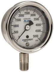 Ashcroft - 2-1/2" Dial, 1/4 Thread, 0-5,000 Scale Range, Pressure Gauge - Lower Connection Mount, Accurate to 1% of Scale - All Tool & Supply