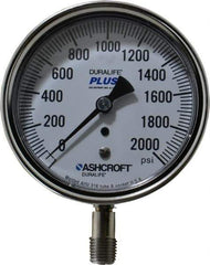 Ashcroft - 3-1/2" Dial, 1/4 Thread, 0-2,000 Scale Range, Pressure Gauge - Lower Connection Mount, Accurate to 1% of Scale - All Tool & Supply