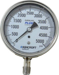 Ashcroft - 3-1/2" Dial, 1/4 Thread, 0-5,000 Scale Range, Pressure Gauge - Lower Connection Mount, Accurate to 1% of Scale - All Tool & Supply