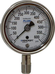 Ashcroft - 2-1/2" Dial, 1/4 Thread, 0-600 Scale Range, Pressure Gauge - Lower Connection Mount, Accurate to 1% of Scale - All Tool & Supply