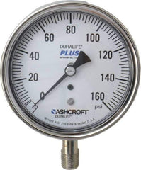 Ashcroft - 3-1/2" Dial, 1/4 Thread, 0-160 Scale Range, Pressure Gauge - Lower Connection Mount, Accurate to 1% of Scale - All Tool & Supply