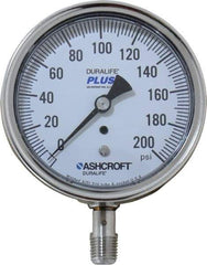 Ashcroft - 3-1/2" Dial, 1/4 Thread, 0-200 Scale Range, Pressure Gauge - Lower Connection Mount, Accurate to 1% of Scale - All Tool & Supply