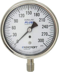 Ashcroft - 3-1/2" Dial, 1/4 Thread, 0-300 Scale Range, Pressure Gauge - Lower Connection Mount, Accurate to 1% of Scale - All Tool & Supply