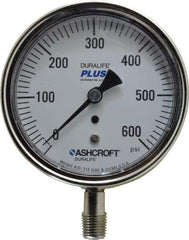 Ashcroft - 3-1/2" Dial, 1/4 Thread, 0-600 Scale Range, Pressure Gauge - Lower Connection Mount, Accurate to 1% of Scale - All Tool & Supply