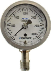 Ashcroft - 2-1/2" Dial, 1/4 Thread, 0-3,000 Scale Range, Pressure Gauge - Lower Connection Mount, Accurate to 3-2-3% of Scale - All Tool & Supply