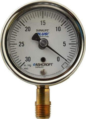 Ashcroft - 2-1/2" Dial, 1/4 Thread, 30-0 Scale Range, Pressure Gauge - Lower Connection Mount, Accurate to 1% of Scale - All Tool & Supply