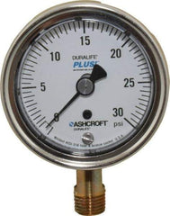 Ashcroft - 2-1/2" Dial, 1/4 Thread, 0-30 Scale Range, Pressure Gauge - Lower Connection Mount, Accurate to 1% of Scale - All Tool & Supply