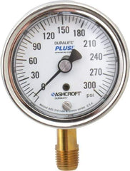 Ashcroft - 2-1/2" Dial, 1/4 Thread, 0-300 Scale Range, Pressure Gauge - Lower Connection Mount, Accurate to 1% of Scale - All Tool & Supply