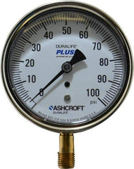 Ashcroft - 3-1/2" Dial, 1/4 Thread, 0-100 Scale Range, Pressure Gauge - Lower Connection Mount, Accurate to 1% of Scale - All Tool & Supply