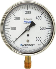 Ashcroft - 3-1/2" Dial, 1/4 Thread, 0-600 Scale Range, Pressure Gauge - Lower Connection Mount, Accurate to 1% of Scale - All Tool & Supply