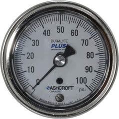 Ashcroft - 2-1/2" Dial, 1/4 Thread, 0-100 Scale Range, Pressure Gauge - Center Back Connection Mount, Accurate to 1% of Scale - All Tool & Supply