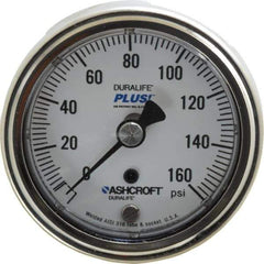 Ashcroft - 2-1/2" Dial, 1/4 Thread, 0-160 Scale Range, Pressure Gauge - Center Back Connection Mount, Accurate to 1% of Scale - All Tool & Supply