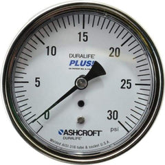 Ashcroft - 3-1/2" Dial, 1/4 Thread, 0-30 Scale Range, Pressure Gauge - Center Back Connection Mount, Accurate to 1% of Scale - All Tool & Supply