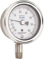 Ashcroft - 2-1/2" Dial, 1/4 Thread, 30-0-60 Scale Range, Pressure Gauge - Lower Connection Mount, Accurate to 1% of Scale - All Tool & Supply