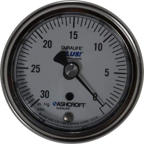 Ashcroft - 2-1/2" Dial, 1/4 Thread, 30-0 Scale Range, Pressure Gauge - Center Back Connection Mount, Accurate to 1% of Scale - All Tool & Supply