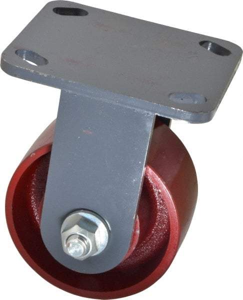 Hamilton - 4" Diam x 2" Wide x 5-5/8" OAH Top Plate Mount Rigid Caster - Cast Iron, 1,000 Lb Capacity, Roller Bearing, 4 x 4-1/2" Plate - All Tool & Supply