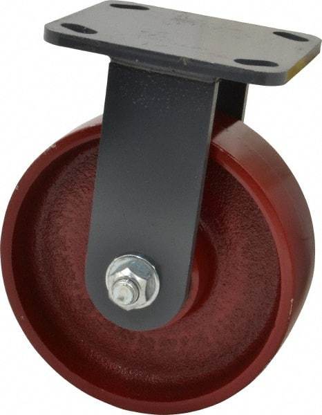 Hamilton - 6" Diam x 2" Wide x 7-1/2" OAH Top Plate Mount Rigid Caster - Cast Iron, 1,400 Lb Capacity, Roller Bearing, 4 x 4-1/2" Plate - All Tool & Supply