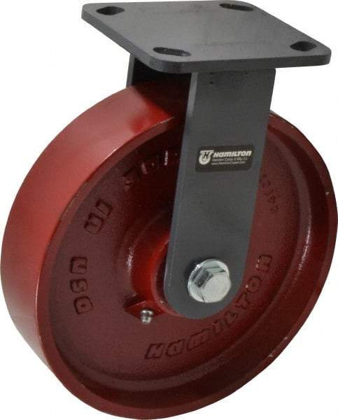 Hamilton - 8" Diam x 2" Wide x 9-1/2" OAH Top Plate Mount Rigid Caster - Cast Iron, 1,500 Lb Capacity, Roller Bearing, 4 x 4-1/2" Plate - All Tool & Supply