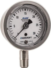 Ashcroft - 2-1/2" Dial, 1/4 Thread, 0-30 Scale Range, Pressure Gauge - Lower Connection Mount, Accurate to 3-2-3% of Scale - All Tool & Supply