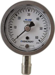 Ashcroft - 2-1/2" Dial, 1/4 Thread, 0-60 Scale Range, Pressure Gauge - Lower Connection Mount, Accurate to 3-2-3% of Scale - All Tool & Supply