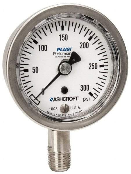 Ashcroft - 2-1/2" Dial, 1/4 Thread, 0-300 Scale Range, Pressure Gauge - Lower Connection Mount, Accurate to 3-2-3% of Scale - All Tool & Supply